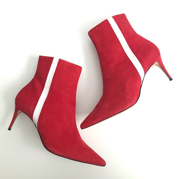 SCHUTZ Shoes - Schutz  Adrien Red Suede White Stripe Ankle Boots